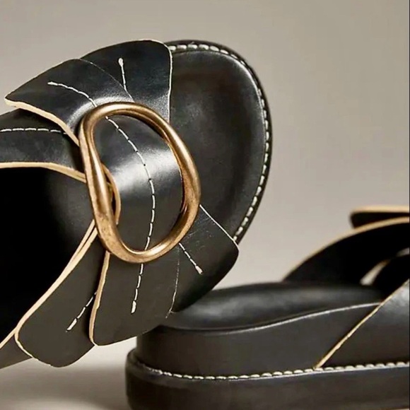 Anthropologie Farm Rio Daisy Slide Sandals Platform Flatform Black - Picture 4 of 8